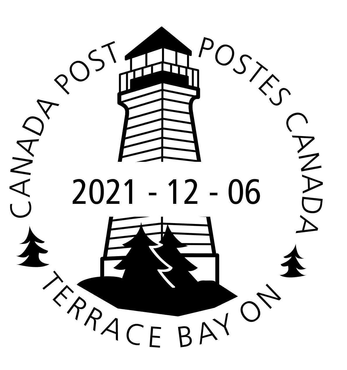 Lighthouse with trees, dated December 6, 2021.